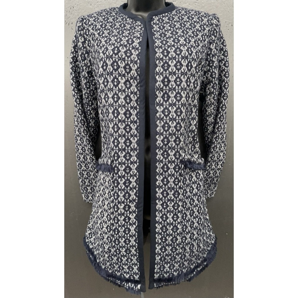 Carolina Belle Montreal Jacket Blazer XS‎ Blue Long Line Open Pockets Preppy